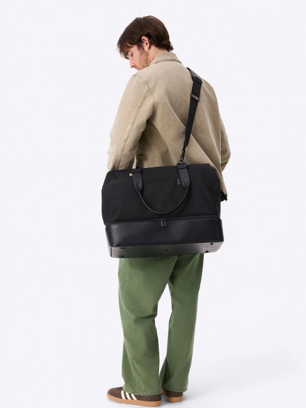 Brand new BEIS Black Weekender Duffel with Padded Leather Strap